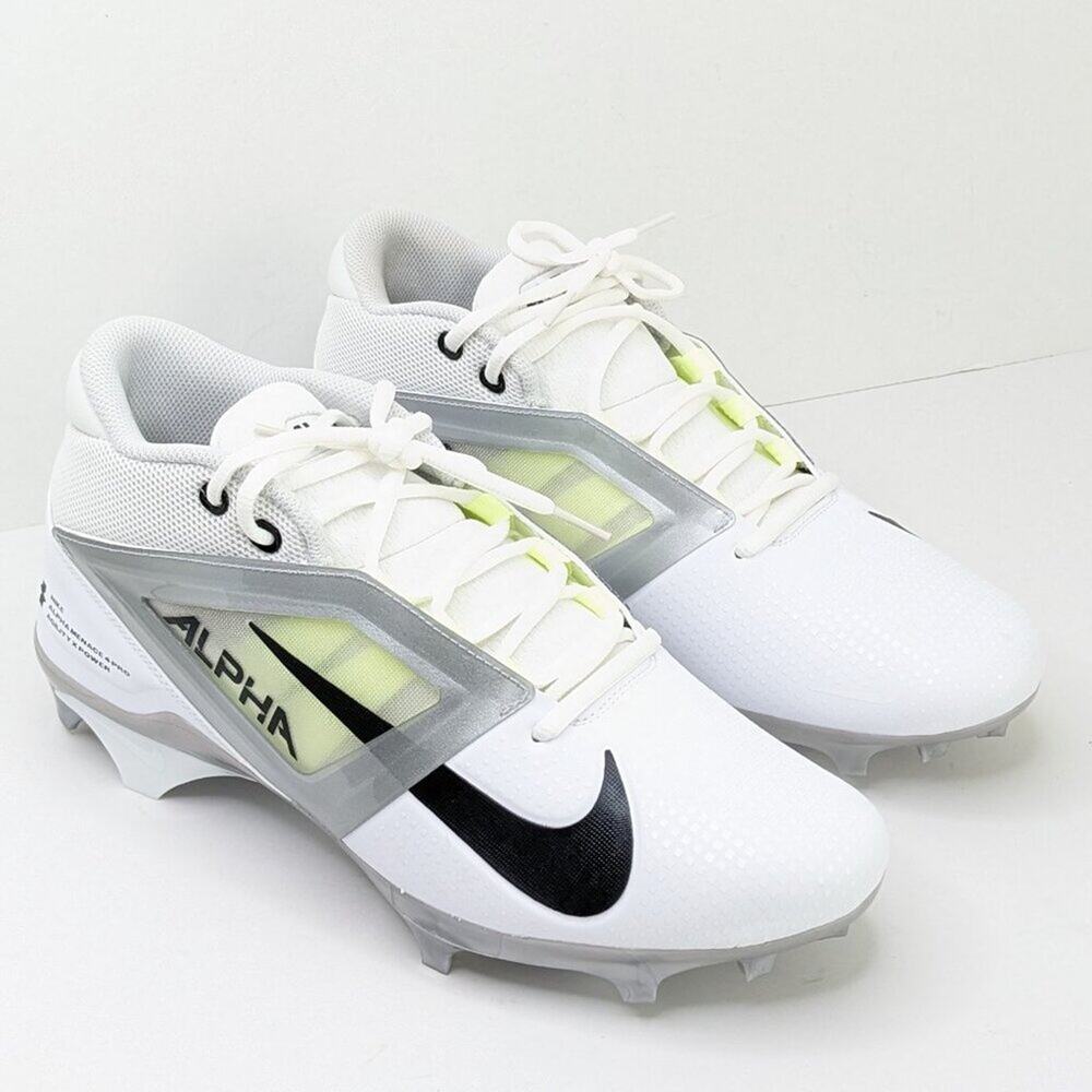 Nike Alpha Men's White Black Silver Athletic Cleats with Neon Accents
